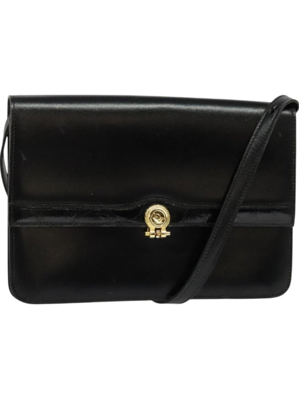 Christian Dior Shoulder Bag Leather Black Gold
